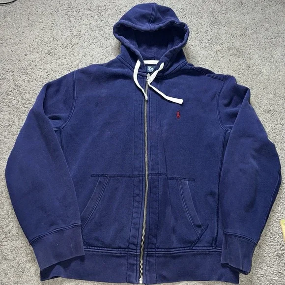 VTG Polo Ralph Lauren Men's Heavyweight Full-Zip Hoodie Thermal Hood Navy Large - Picture 2 of 6